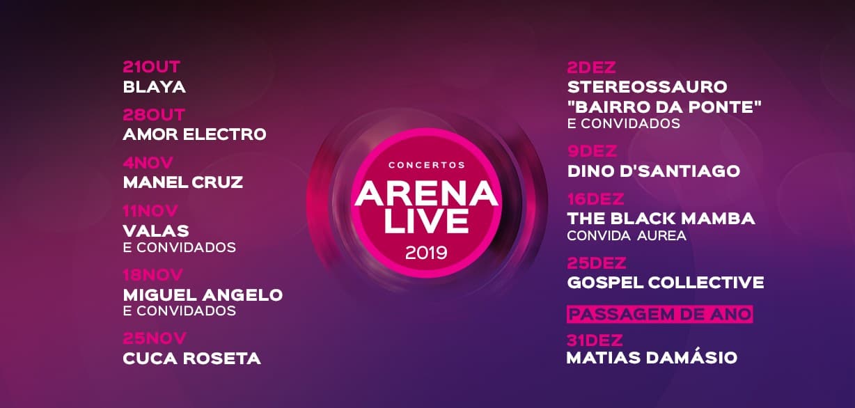 Os concertos gratuitos Arena Live estão de volta ao Casino Lisboa, de 21 de Outubro a 31 de Dezembro, sempre às segundas-feiras. A programação já conhecida é a seguinte: