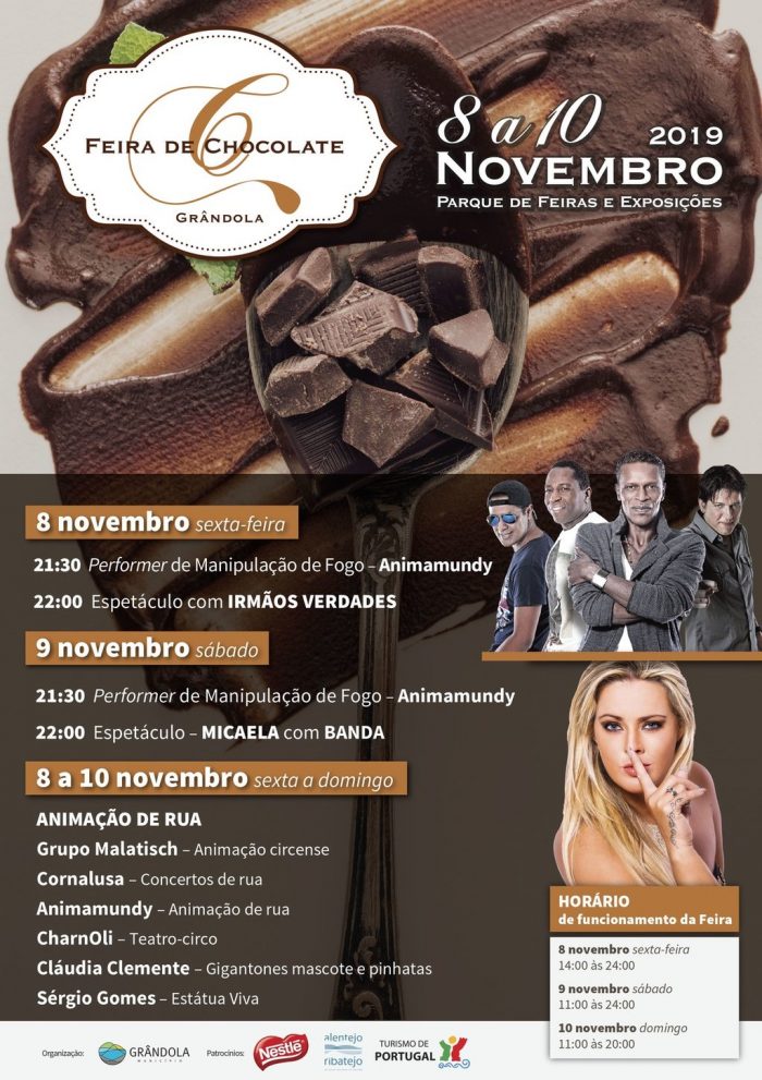 FEIRA DE CHOCOLATE DE GRÂNDOLA 2019 - De 8 a 10 de Novembro, o Parque de Feiras e Exposições de Grândola, recebe mais uma edição da Feira de Chocolate.