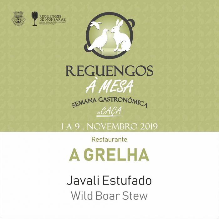 SEMANA GASTRONÓMICA DA CAÇA 2019 - A Semana Gastronómica da Caça vai decorrer de 1 a 9 de novembro em 14 restaurantes do concelho de Reguengos de Monsaraz.