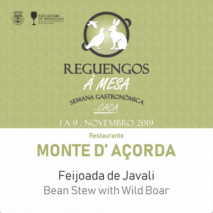 SEMANA GASTRONÓMICA DA CAÇA 2019 - A Semana Gastronómica da Caça vai decorrer de 1 a 9 de novembro em 14 restaurantes do concelho de Reguengos de Monsaraz.