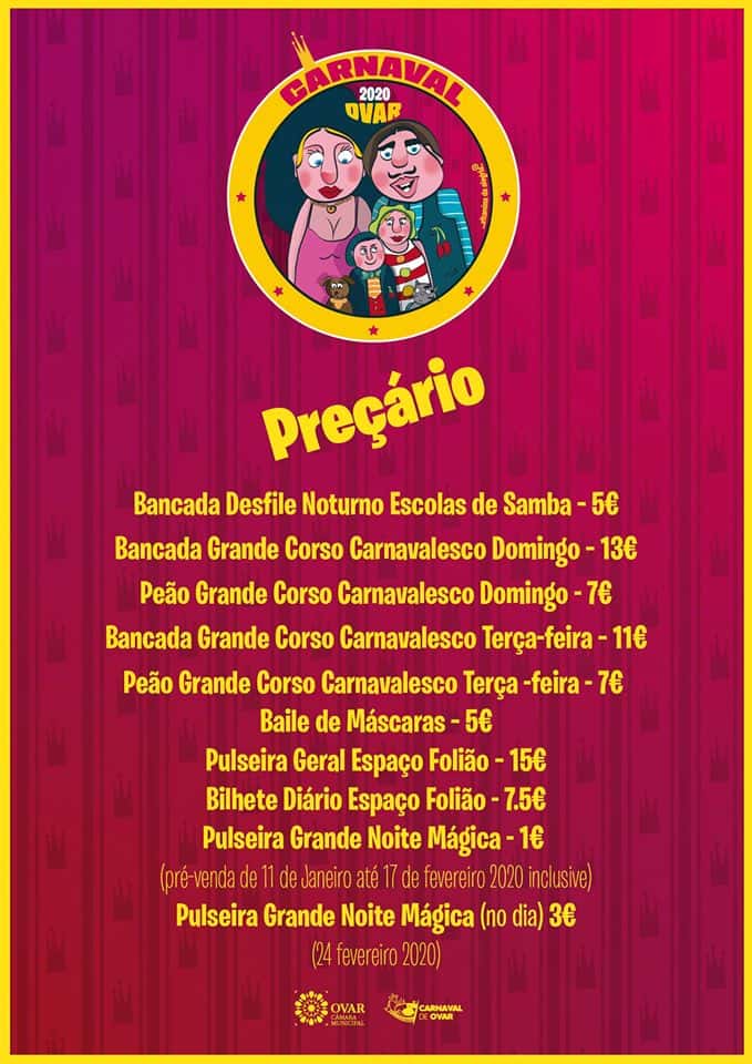 CARNAVAL DE OVAR 2020 | PROGRAMA GERAL - O Carnaval de Ovar 2020, um dos mais importantes do país, abre a partir de 01 de Fevereiro, às 22:00 horas, no centro da cidade, com Monobloco (Brasil). A partir deste dia, e até 25 de Fevereiro, descubra no programa geral tudo o que pode fazer para se divertir, na companhia de amigos ou da família.