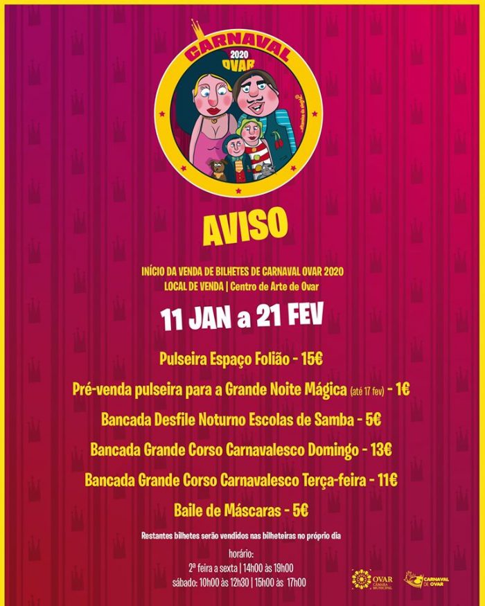 CARNAVAL DE OVAR 2020 | PROGRAMA GERAL - O Carnaval de Ovar 2020, um dos mais importantes do país, abre a partir de 01 de Fevereiro, às 22:00 horas, no centro da cidade, com Monobloco (Brasil). A partir deste dia, e até 25 de Fevereiro, descubra no programa geral tudo o que pode fazer para se divertir, na companhia de amigos ou da família.