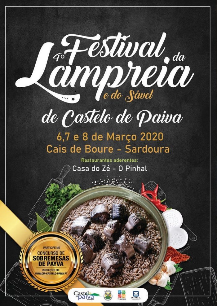 FESTIVAL DA LAMPREIA E DO SÁVEL 2020 DE CASTELO DE PAIVA - O Município de Castelo de Paiva promove, no fim de semana de 6, 7 e 8 de Março,  a 4ª Edição do Festival da Lampreia e do Sável, um evento gastronómico orientado para a degustação desta iguaria da cozinha regional, tão presente no concelho e uma das mais emblemáticas da tradição culinária portuguesa.