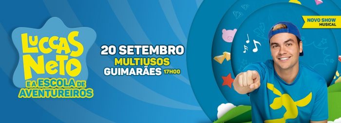 LUCCAS NETO E A ESCOLA DE AVENTUREIROS | MULTIUSOS DE GUIMARÃES - Dia 20 de setembro, Luccas Neto sobe ao palco do Multiusos de Guimarães, para apresentar o seu novo espetáculo, que tem como lema o reforço e a importância da união, da amizade e do amor, num musical repleto de efeitos especiais, música e dança.