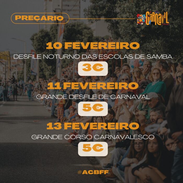 CARNAVAL BUARCOS FIGUEIRA DA FOZ 2024 - O Carnaval Buarcos Figueira da Foz 2024, decorrerá entre os dias 09 e 13 de Fevereiro na Avenida do Brasil. Numa organização da Associação de Carnaval de Buarcos / Figueira da Foz com o apoio do Município da Figueira da Foz, a edição 2024, terá como tema "50 Anos de Liberdade".