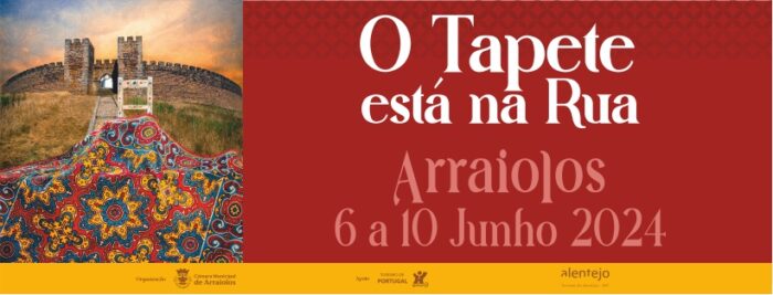 O TAPETE ESTÁ NA RUA 2024 | ARRAIOLOS - O Tapete está na Rua 2024 um dos maiores certames do Alentejo, promovido pela Câmara Municipal de Arraiolos, vai decorrer de 06 a 10 de Junho, homenageando o Tapete de Arraiolos, identitário do concelho de Arraiolos e reconhecido em todo o mundo.