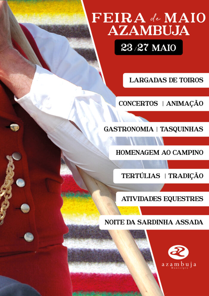 FEIRA DE MAIO DA AZAMBUJA 2024 - A Feira de Maio está de regresso à Azambuja, entre os dias 23 e 27 de Maio. Trata-se de uma feira centenária, a mais castiça das festas ribatejanas, com cinco dias de festa brava e afición, onde não vão faltar atividades equestres, taurinas, um espaço de gastronomia, animação popular e muita música.