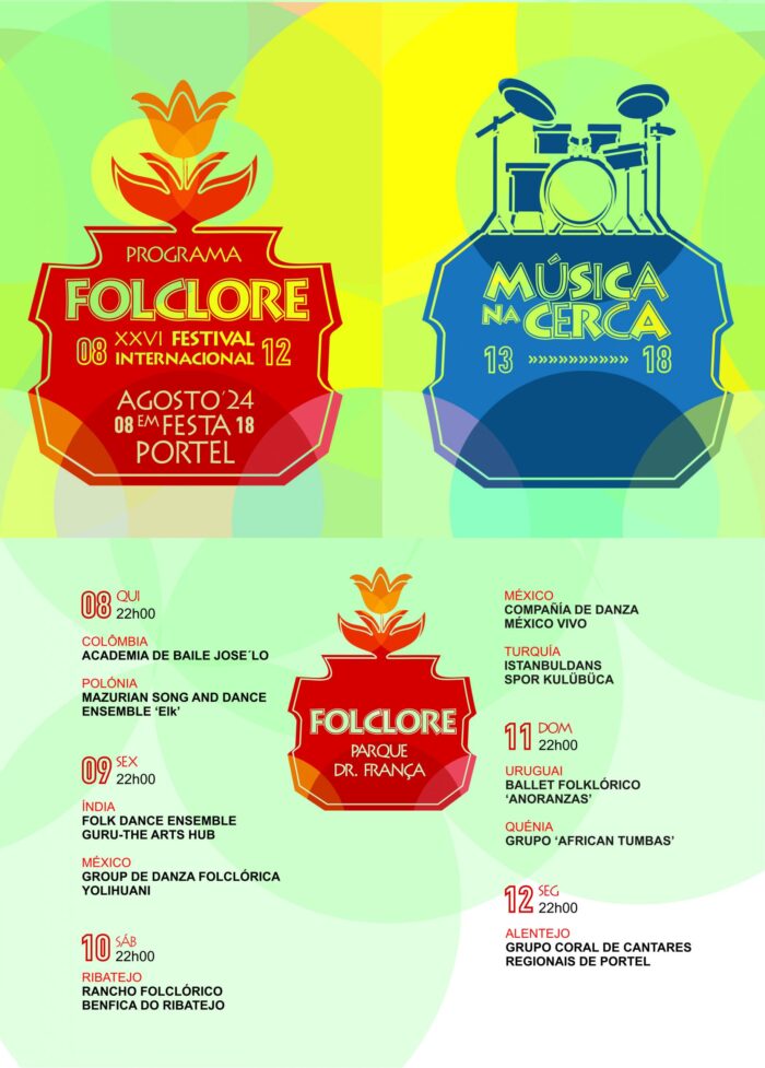 AGOSTO EM FESTA 2024 | PORTEL - O Agosto em Festa 2024 está a chegar a Portel de 08 a 18 de agosto. São as noites quentes de verão, que abrem com o Festival Internacional de Folclore que assim marcará novamente o início das festividades, passando depois para a Cerca de S. Paulo, com os concertos e atividades previstas.