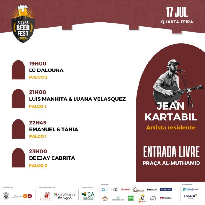 SILVES BEER FEST 2024 - A edição do Silves Beer Fest 2024 decorrerá de 17 a 21 de julho, na Praça Al-Mutamid, em Silves. Este evento organizado pelo Silves Futebol Clube conta com o apoio do Município.