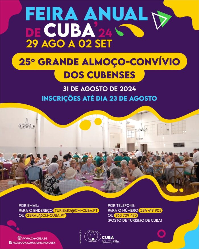 FEIRA ANUAL DE CUBA 2024 - A edição da Feira Anual de Cuba 2024, vai decorrer de 29 de agosto a 02 de setembro. O município volta a apostar em 5 dias de festa, naquela que é a 89ª edição do evento.