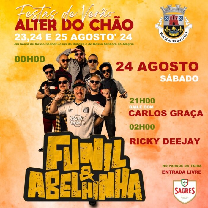 FESTAS DE VERÃO 2024 | ALTER DO CHÃO - As Festas de Verão 2024 em Alter do Chão, em Honra de Nosso Senhor Jesus do Outeiro e de Nossa Senhora da Alegria, realizam-se nos dias 23, 24 e 25 de agosto, no Parque da Feira, com entrada livre.