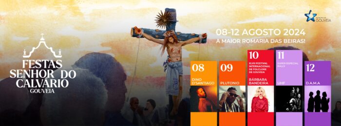 FESTAS DO SENHOR DO CALVÁRIO 2024 | GOUVEIA - A maior Romaria das Beiras está de volta a Gouveia de 08 a 12 de agosto, e conta, como é habitual, com um cartaz bastante atrativo, acompanhado de uma oferta variada de atividades que passam pelo comércio, diversões, concertos, restauração, animação infantil e muito mais. Dino D’Santiago, Plutonio, Bárbara Bandeira, UHF e D.A.M.A são os cabeças de cartaz da Maior Romaria das Beiras.