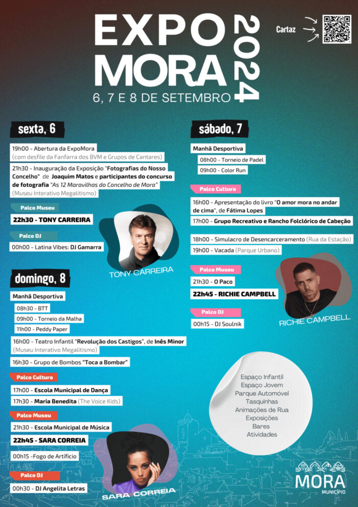 EXPOMORA 2024 | MORA - A ExpoMora 2024, está de regresso nos dias 06, 07 e 08 de setembro. Trata-se de um certame anual que se afirma como a grande mostra da actividade económica, social e empresarial do Concelho de Mora.