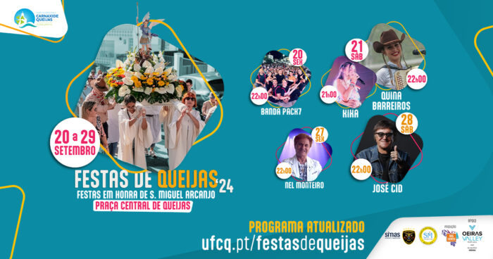 FESTAS DE QUEIJAS 2024 - As Festas de Queijas 2024, em Honra de São Miguel Arcanjo, decorrem de 20 a 29 de setembro, na Praça Central de Queijas.