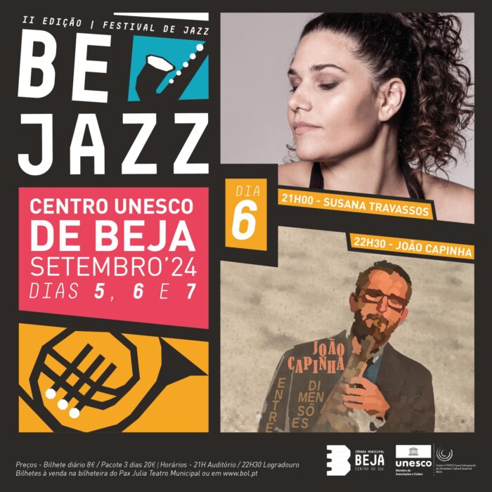 FESTIVAL BEJAZZ 2024 | BEJA - O Município de Beja, associa-se à celebração do Dia Mundial do Jazz, dedicando os 𝗱𝗶𝗮𝘀 𝟬𝟱, 𝟬𝟲 𝗲 𝟬𝟳 𝗱𝗲 𝘀𝗲𝘁𝗲𝗺𝗯𝗿𝗼 a este género musical, apresentando a 𝗜𝗜 𝗘𝗱𝗶𝗰̧𝗮̃𝗼 𝗱𝗼 𝗙𝗲𝘀𝘁𝗶𝘃𝗮𝗹 𝗕𝗲𝗝𝗮𝘇𝘇, com dois concertos por dia, um no auditório do Pax Julia Teatro Municipal e outro no espaço do Logradouro.