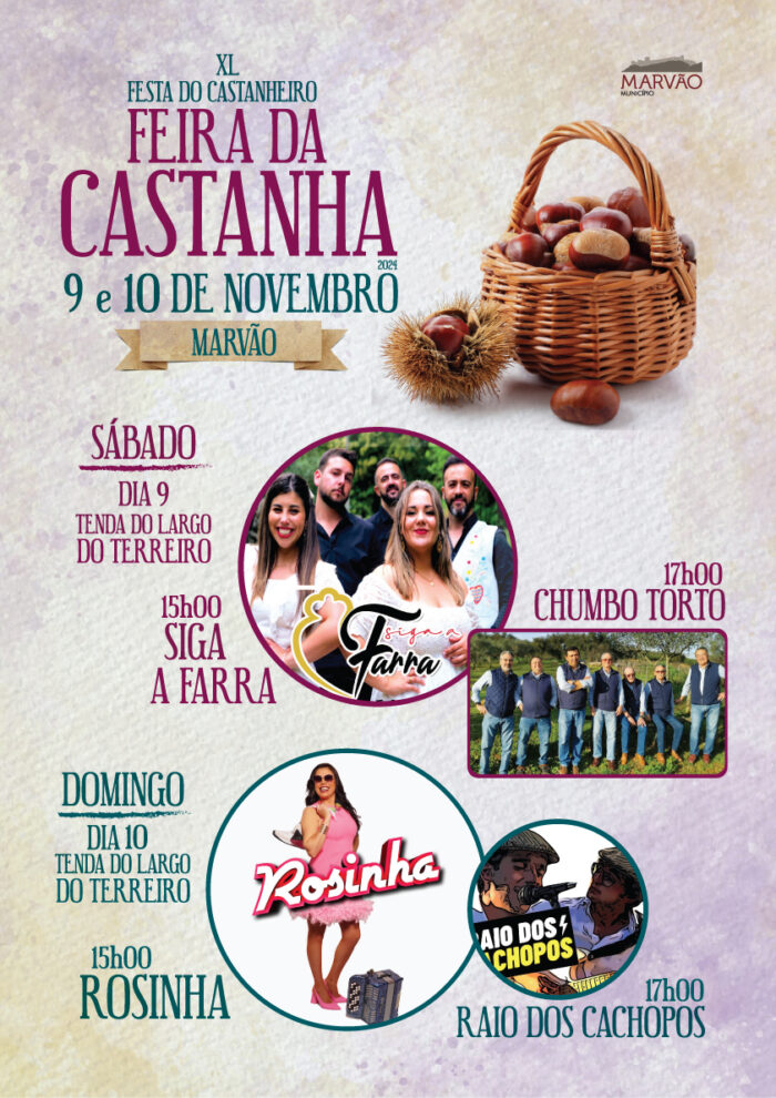 FEIRA DA CASTANHA 2024 | MARVÃO - Nos dias 9 e 10 de Novembro, o Município de Marvão promove a 40ª Feira da Castanha - Festa do Castanheiro. Neste magnífico evento, homenageia-se uma espécie endógena da região, o Castanheiro, e o seu fruto, a Castanha.