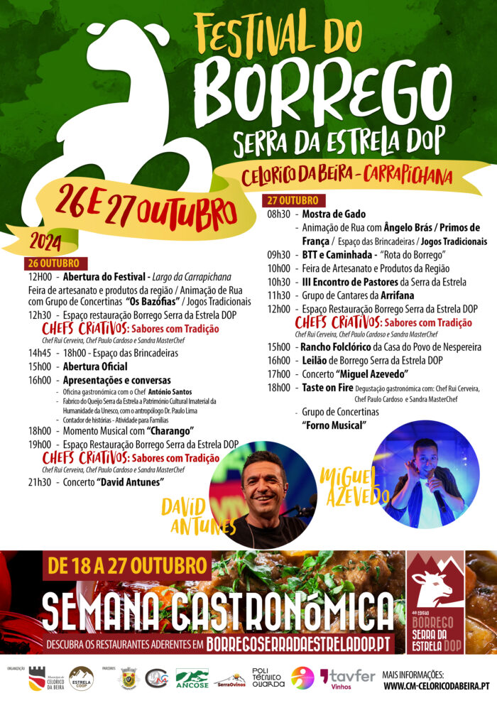 FESTIVAL DO BORREGO SERRA DA ESTRELA DOP 2024 | CELORICO DA BEIRA - A freguesia da Carrapichana vai acolher nos dias 26 e 27 de  outubro, o Festival do Borrego Serra da Estrela DOP, organizado em parceria pelo município de Celorico da Beira e a Estrelacoop, com a colaboração da Junta de Freguesia da Carrapichana, entre outras entidades.