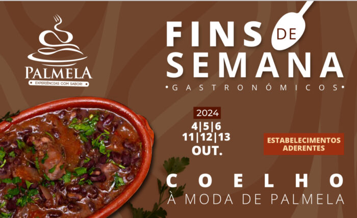 FINS DE SEMANA GASTRONÓMICOS 2024 | PALMELA - Coelho à Moda de Palmela é o prato principal em mais uma edição dos Fins de Semana Gastronómicos, onde nos fins de semana de 4, 5 e 6 e 11, 12 e 13 de outubro, 12 restaurantes do concelho apresentam ementas com as suas melhores versões deste prato.