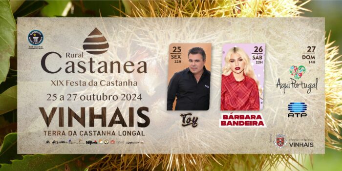 RURAL CASTANEA 2024 | FESTA DA CASTANHA DE VINHAIS - De 25 a 27 de outubro, realiza-se no Parque Municipal de Exposições de Vinhais, mais uma edição da Rural Castanea 2024 - Festa da Castanha de Vinhais. Este evento, na sua 19ª edição, pretende valorizar a castanha, promovê-la gastronómicamente e potenciar a sua produção.