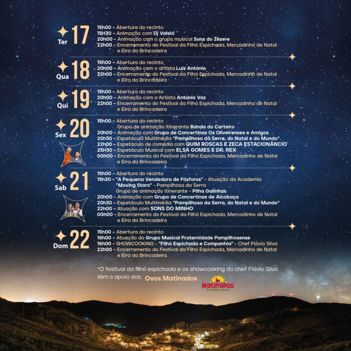 NATAL SERRANO 2024 | PAMPILHOSA DA SERRA - Deixe-se guiar pela magia de outros tempos, e de 11 a 22 de dezembro, saboreie e sinta o verdadeiro Natal Serrano 2024 na Pampilhosa da Serra. Ao longo de 12 dias, no Mercado Municipal, o evento celebra o mais genuíno espírito de Natal, num ambiente acolhedor e de animação contagiante e constante. 